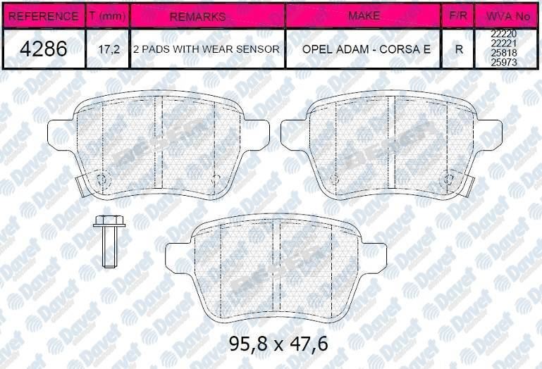 BESER 4286 Fren Balatasi Arka Wva 22220 Corsa E 2015>